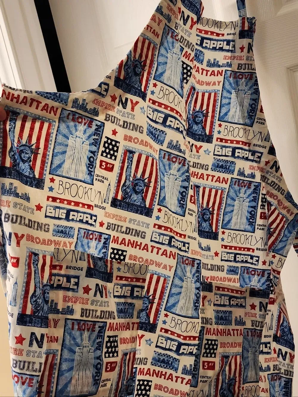 Classic New York Print Cotton  or Cotton blend Apron - Red & Blue Patriotic